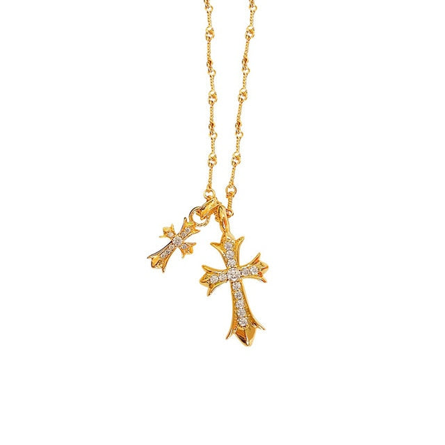 Retro Cross Zircon Necklace